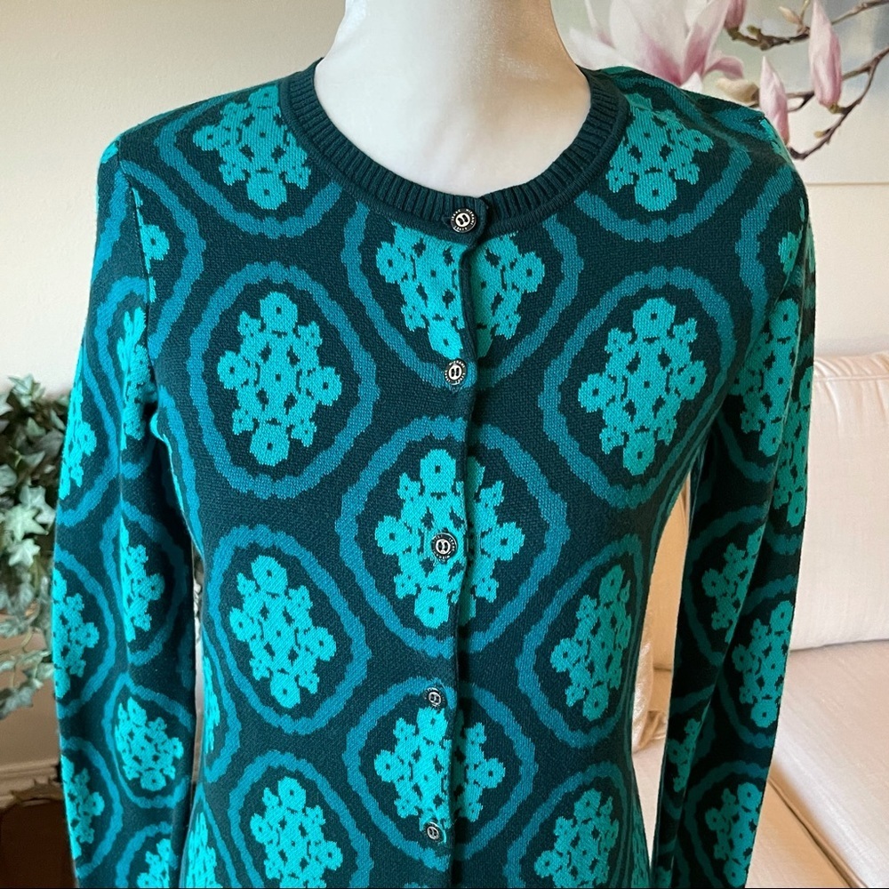 Isaac Mizrahi Live Teal Turquoise Cotton Cardigan Button Front Sweater - Picture 2 of 14